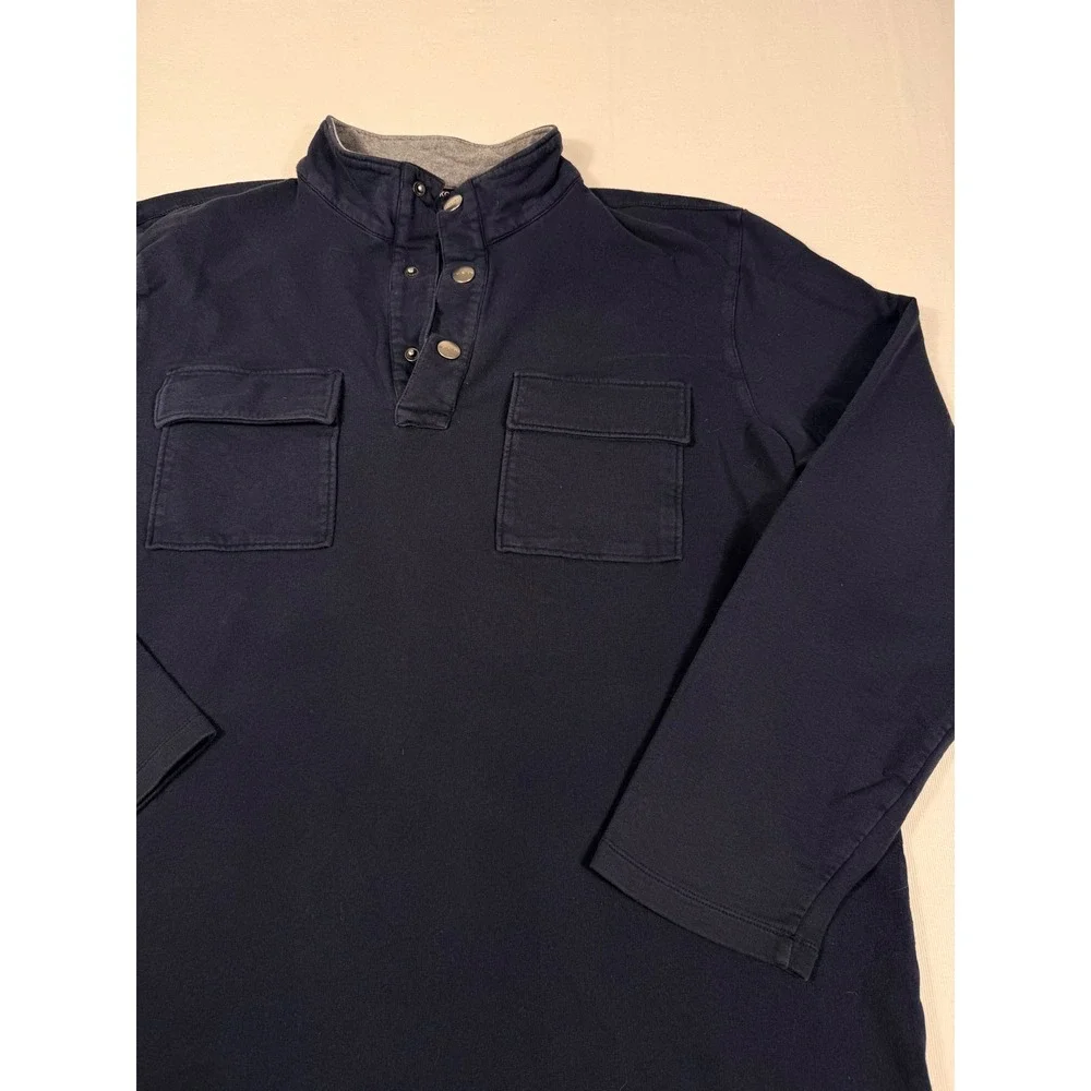 Michael Kors Pullover XL Navy Blue Snap Neck Utility Pocket Long Sleeve Top